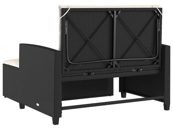 2 személyes fekete polyrattan kerti kanapé párnával