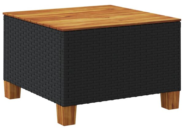 Fekete polyrattan és akácfa kerti asztal 55 x 55 x 36 cm