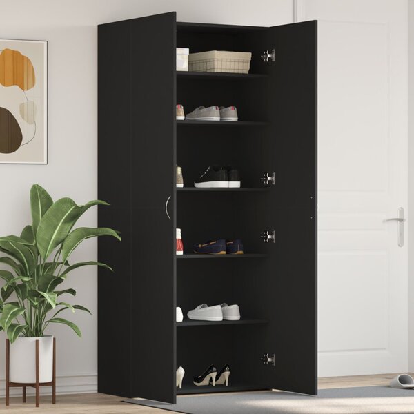 Cipőtároló Fekete 80x35,5x180 cm Mérnöki Fa