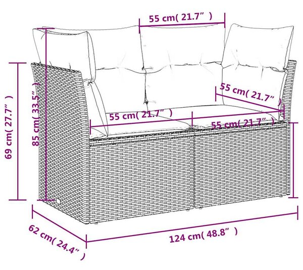 | Kerti kanapé | párnával Barna 124 x 62 x 69 cm polirattan