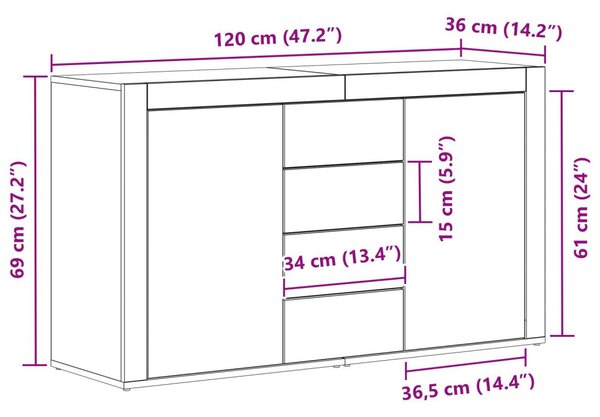 Széf fiókkal Fehér 120 x 36 x 69 cm Faanyag