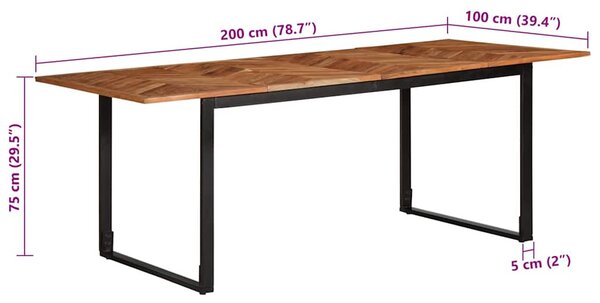 Tömör akácfa étkezőasztal 200 x 100 x 75 cm