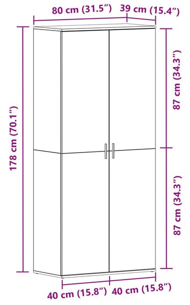 Cipőszekrény polcokkal Fekete tölgy 80 x 39 x 178 cm Faanyag