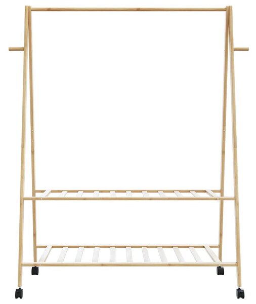 Bambusz ruhaállvány polcokkal és kerekekkel 132x45,5x155,5 cm