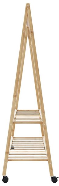 Bambusz ruhaállvány polcokkal és kerekekkel 132x45,5x155,5 cm