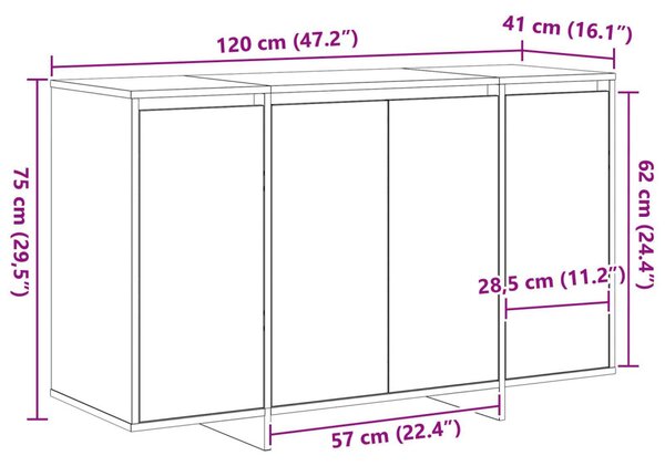 Fehér Oldalszekrény Fehér Mérnöki Fa 120 x 41 x 75 cm