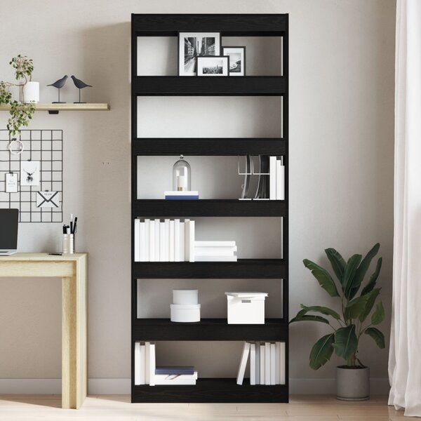 Könyvespolc polcokkal Fekete tölgy 80 x 30 x 198 cm Faanyag