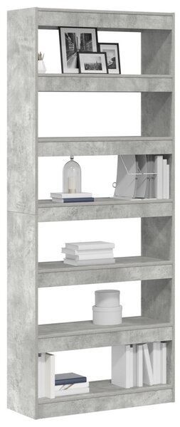 Könyvespolc polcokkal Beton Szürke 80 x 30 x 198 cm Faanyag