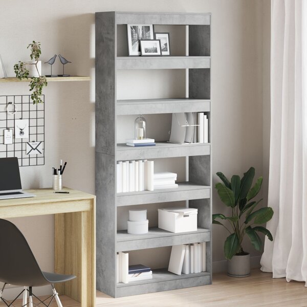 Könyvespolc polcokkal Beton Szürke 80 x 30 x 198 cm Faanyag