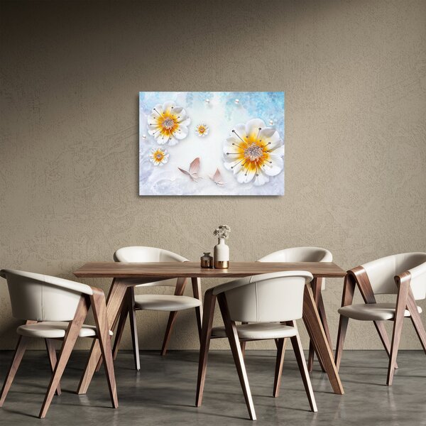 Kép - Kompozíció virágokkal és pillangókkal (üvegen) (70x50 cm)