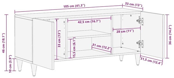 TV szekrény ajtóval Világosbarna 105 x 33 x 46 cm tömör mangófa