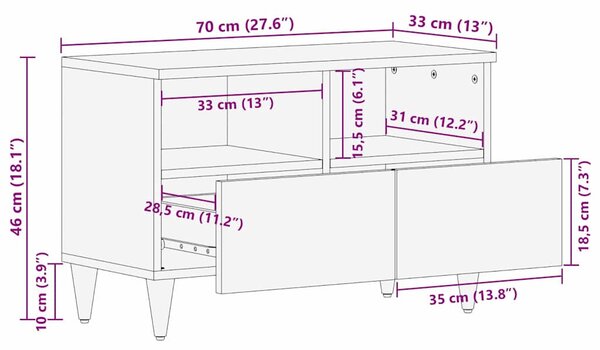 TV szekrény fiókkal Világosbarna 70 x 33 x 46 cm tömör mangófa