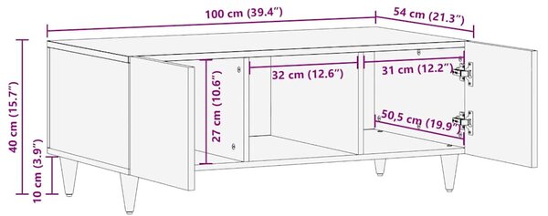 Dohányzóasztal polcokkal Bézs 100 x 54 x 40 cm tömör mangófa