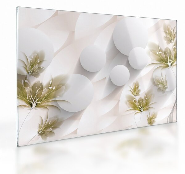 Kép - 3D körök virágokkal (üvegen) (70x50 cm)