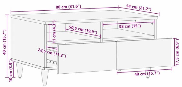 Dohányzóasztal Fekete és Arany 80 x 54 x 40 cm tömör mangófa