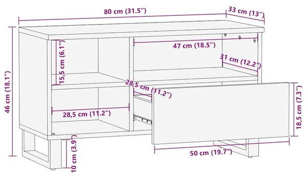 Média tároló szekrény Barna 80 x 33.5 x 46 cm tömör mangófa