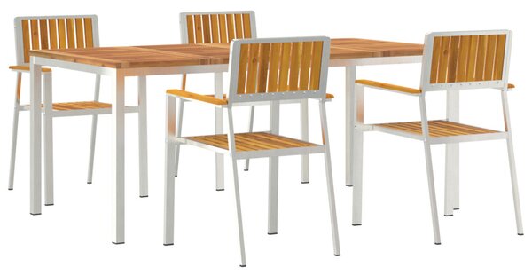 Kültéri étkező szett 5 pcs Szilárd akácfa és rozsdamentes acél