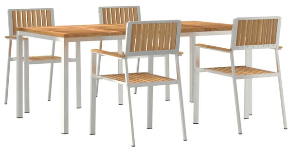 Kültéri étkező szett 5 pcs Tömör teakfa és rozsdamentes acél
