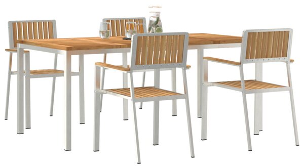 Kültéri étkező szett 5 pcs Tömör teakfa és rozsdamentes acél