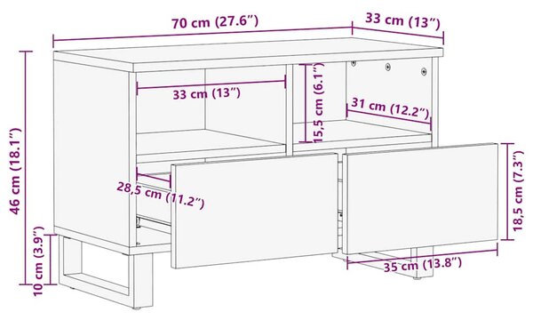 TV Szekrény fiókkal Fehér 70 x 33 x 46 cm tömör mangófa