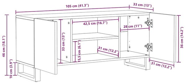 TV szekrény Fehér 160 x 30 x 30.5 cm tömör mangófa