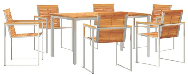 Kert étkező szett 7 pcs Szilárd akácfa és rozsdamentes acél