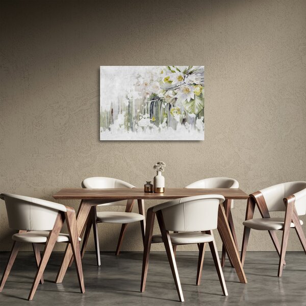 Kép - Fehér virágok, vintage (üvegen) (70x50 cm)