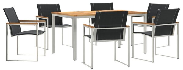 Kert étkező szett 7 pcs Szilárd akácfa és rozsdamentes acél