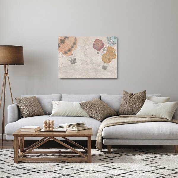 Kép - léggömbök a város felett , meleg tónusok (üvegen) (70x50 cm)