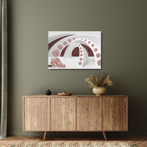 Kép - 3D ívek virágokkal (üvegen) (70x50 cm)