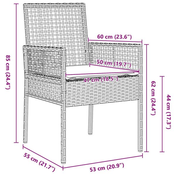 Kert étkező szett 3 pcs Szürke polirattan