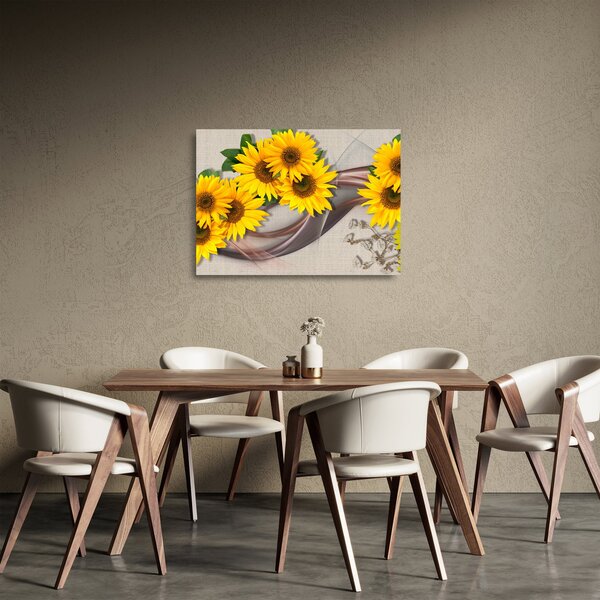 Kép - Ragyogó napraforgó virágok (üvegen) (70x50 cm)