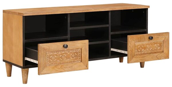 TV szekrény fiókkal Világosbarna 100 x 33 x 46 cm tömör mangófa