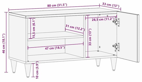 TV szekrény ajtóval Világosbarna 80 x 33 x 46 cm tömör mangófa