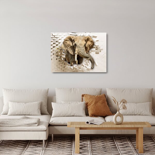 Kép - Egy elefánt áttör a falon (üvegen) (70x50 cm)