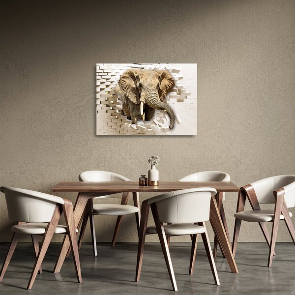 Kép - Egy elefánt áttör a falon (üvegen) (70x50 cm)