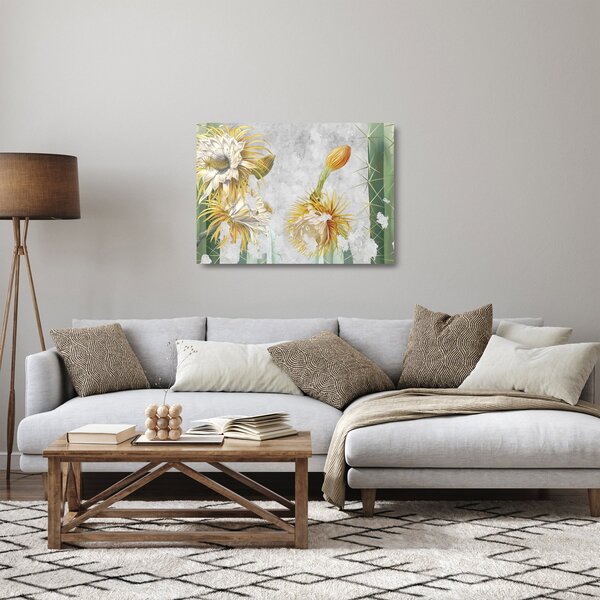 Kép - virágzó kaktuszok, vintage (üvegen) (70x50 cm)