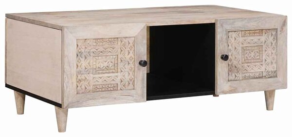 Dohányzóasztal polcokkal Bézs 100 x 54 x 40 cm tömör mangófa