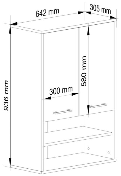 AKORD FIN Fali Fürdőszobaszekrény 64 cm Laminált Lemez Grafit Szürke/Fehér 2 Ajtós 4 Polcos