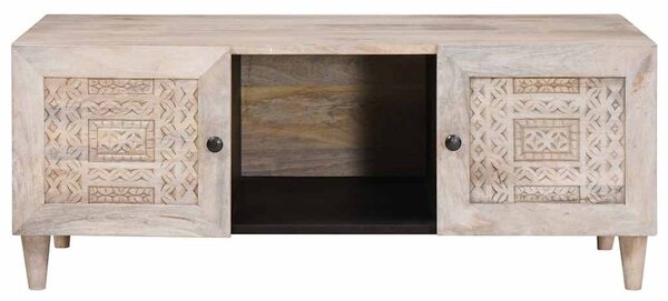 Dohányzóasztal polcokkal Bézs 100 x 54 x 40 cm tömör mangófa