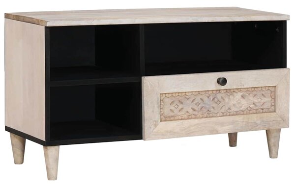 TV szekrény fiókkal Fehér 80 x 33 x 46 cm tömör mangófa