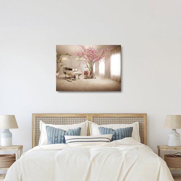 Kép - Álmodozó belső tér zongorával (üvegen) (70x50 cm)
