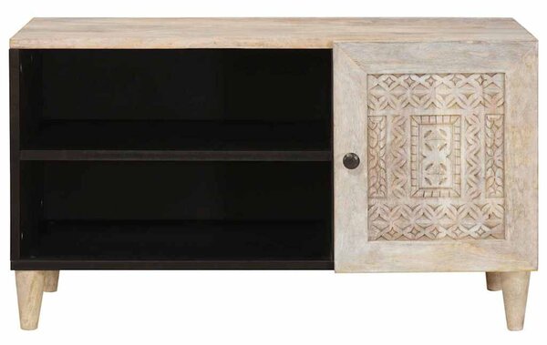 TV szekrény polcokkal Fehér 80 x 33 x 46 cm tömör mangófa