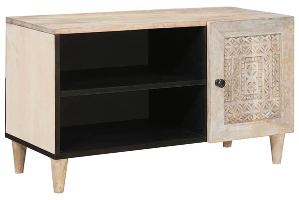 TV szekrény polcokkal Fehér 80 x 33 x 46 cm tömör mangófa