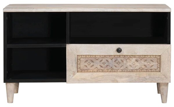 TV szekrény fiókkal Fehér 80 x 33 x 46 cm tömör mangófa