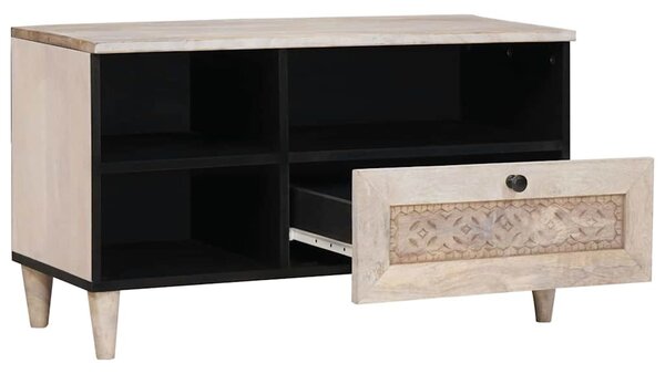 TV szekrény fiókkal Fehér 80 x 33 x 46 cm tömör mangófa
