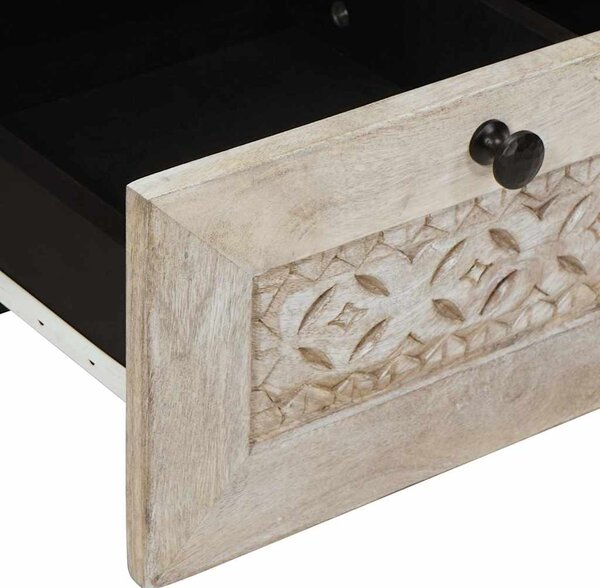 TV szekrény fiókkal Fehér 100 x 33 x 46 cm tömör mangófa