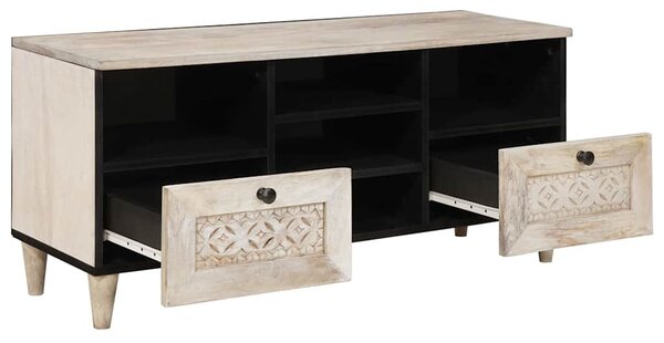 TV szekrény fiókkal Fehér 100 x 33 x 46 cm tömör mangófa
