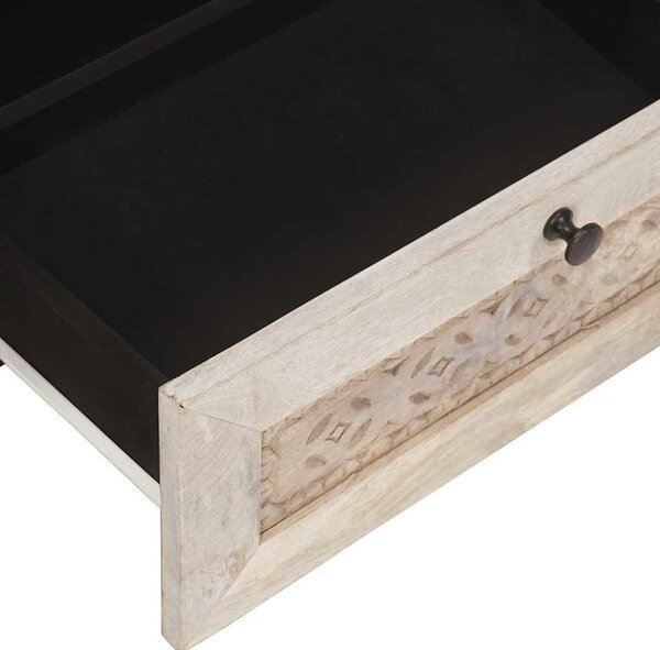 TV szekrény fiókkal Fehér 80 x 33 x 46 cm tömör mangófa