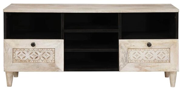 TV szekrény fiókkal Fehér 100 x 33 x 46 cm tömör mangófa